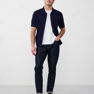 Banana Republic Men's Textured Front Button-Down SS Navy Polo Shirt - Large -NWT